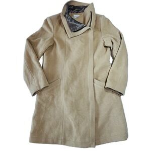 Soft Surroundings Greenwich Coat Sz S Tan Camel Asymmetrical Long Line Wool